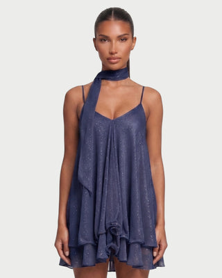 COZETTE Scarf-Neck Layered Ruffle Mini Dress