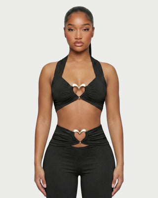 NAYELI Conjunto de top y pantalón con hebilla en forma de corazón