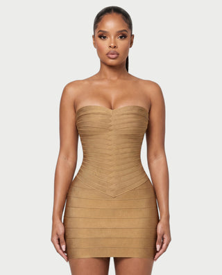 YUMI Strapless Sweetheart Chevron Bandage Bodycon Mini Dress