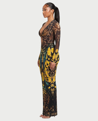 MARFINA Buckle Long-Sleeved Bodycon Maxi Dress