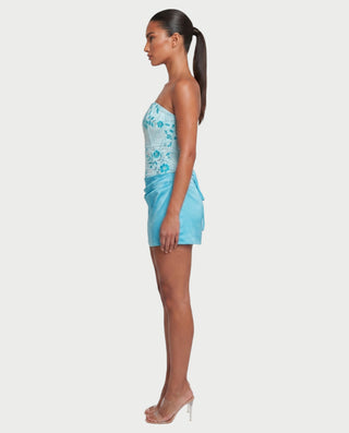 LYLIA Floral Beaded Strapless Corset Satin Mini Dress