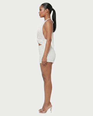 ELISSA Sequin Twist-Front Halter Top & Shorts Set