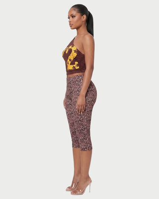 ORIANE One-Shoulder Ruched Top & Floral Capri Pants Set