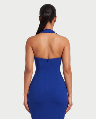 SHIVINA Beaded Halter Open-Back Bodycon Maxi Dress