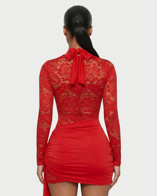 MARLOW Halter Cross Neck Lace Draped Mini Dress