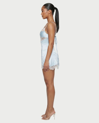 VERLY Lace Trim Satin Tie-Back Mini Dress