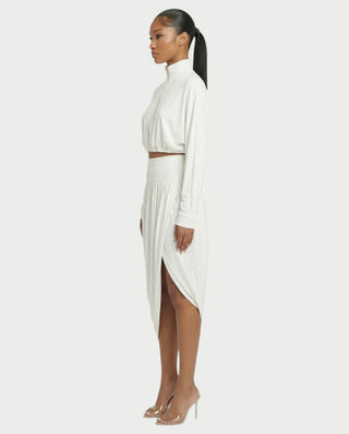 VANYS Zip-Up Crop Top & Draped Midi Skirt Set
