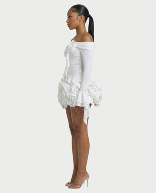 URELLE Off-Shoulder Ruched Top & Ruffle Mini Skort Set