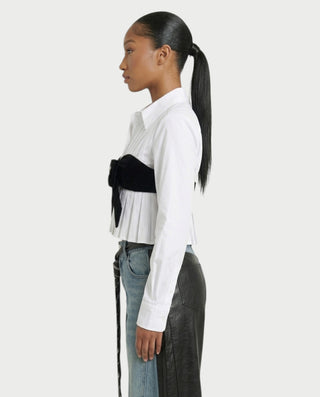 UNELLA Bow Pleated Cropped Shirt