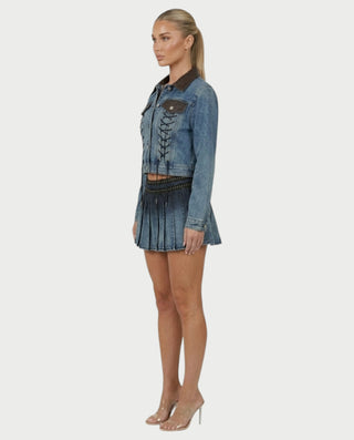 VERYL Lace-Up Denim Jacket & Pleated Mini Skort Set