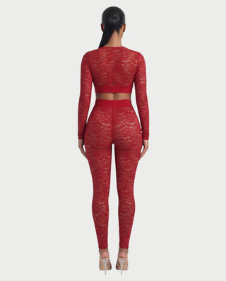 KAMARIA Lace Plunge Neckline Top & Tights Set
