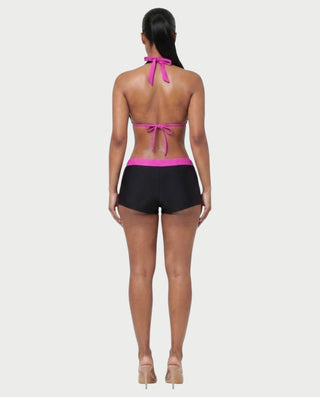 Conjunto de top y pantalón corto de punto de crochet a rayas BELLE