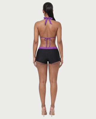 Conjunto de top y pantalón corto de punto de crochet a rayas BELLE