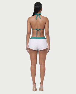Conjunto de top y pantalón corto de punto de crochet a rayas BELLE