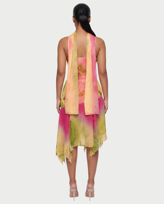 LUNETTE Floral Print Scarf & Asymmetric Midi Dress