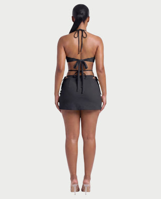 MARISOL Three-Piece Floral Appliqué Bikini Skirt Set