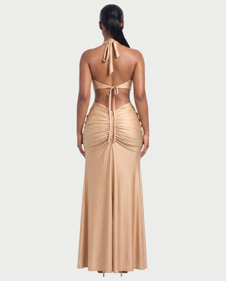 MARINE Plunge Halter Cutout Maxi Dress