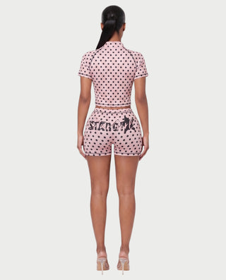 STARLYN Polka Dot Zip-Up Top & Shorts Set