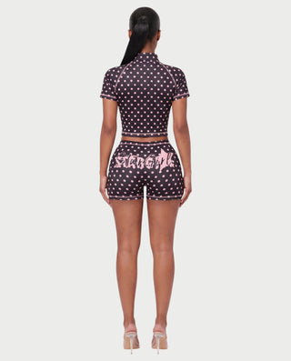 STARLYN Polka Dot Zip-Up Top & Shorts Set