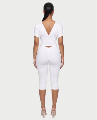 SALEN Plunge Flutter Sleeve Top & Capri Leggings Set
