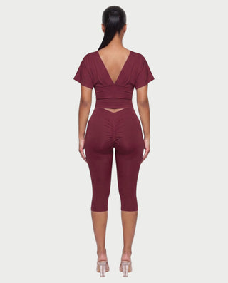 SALEN Plunge Flutter Sleeve Top & Capri Leggings Set
