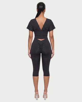 SALEN Plunge Flutter Sleeve Top & Capri Leggings Set