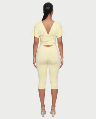 SALEN Plunge Flutter Sleeve Top & Capri Leggings Set