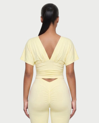 SALEN Plunge Flutter Sleeve Top & Capri Leggings Set