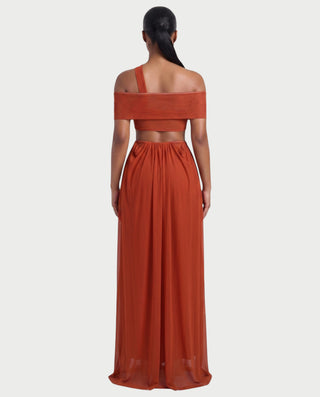 HACEY Draped Cutout Off-Shoulder Maxi Dress