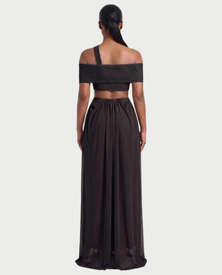 HACEY Draped Cutout Off-Shoulder Maxi Dress