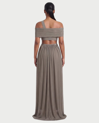 HACEY Draped Cutout Off-Shoulder Maxi Dress
