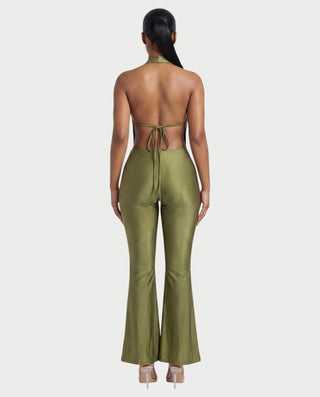 FELY Cowl Halter Top & Flared Pants Set