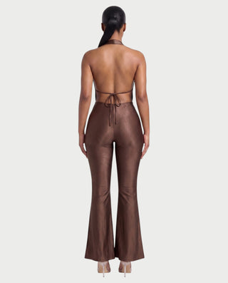 FELY Cowl Halter Top & Flared Pants Set