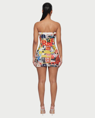 YURA Graphic Patchwork Tube Mini Dress