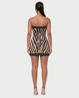 ELIA Zebra Print Strapless Bodycon Mini Dress