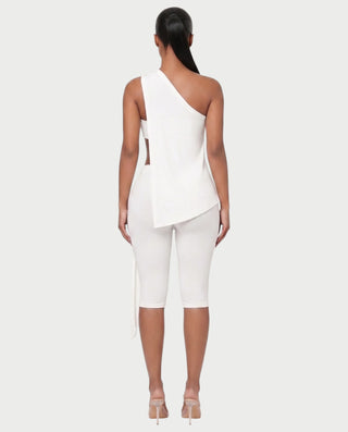 AVELISE One-Shoulder Ring Drape Top & Capri Pants Set