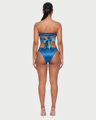 CENZA Colorblock Bandeau Tie-Back Bikini Set