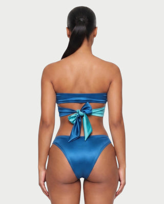 CENZA Colorblock Bandeau Tie-Back Bikini Set