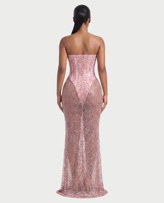 LARIA Sheer Sequin Corset Maxi Dress