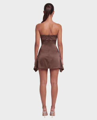YULA Ruched Bodice Flared Mini Dress