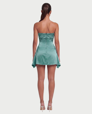 YULA Ruched Bodice Flared Mini Dress
