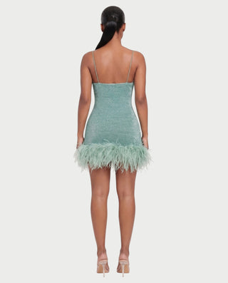 LURESSA Feather Trim Bodycon Mini Dress