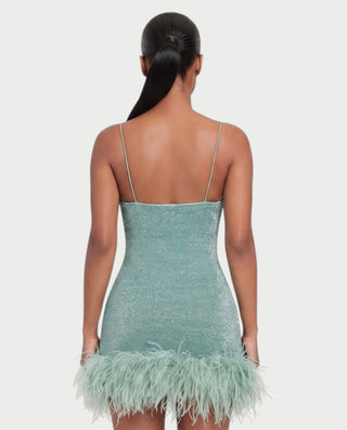 LURESSA Feather Trim Bodycon Mini Dress