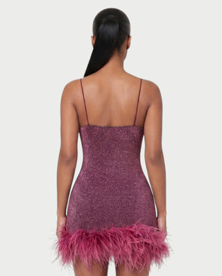 LURESSA Feather Trim Bodycon Mini Dress