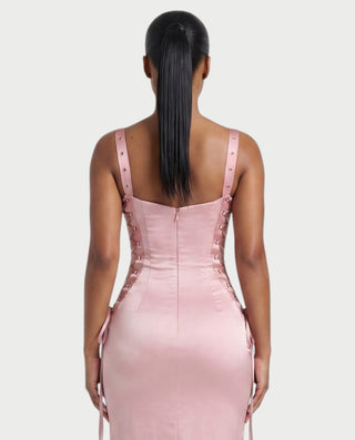 SERAVIA Side Lace-Up Bodycon Maxi Dress
