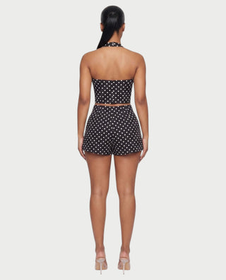 TRILA Polka Dot Halter Corset Top & Shorts Set