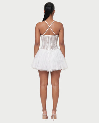 REZE Lace Mesh Tie-Back Mini Dress