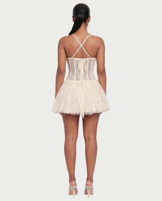 REZE Lace Mesh Tie-Back Mini Dress