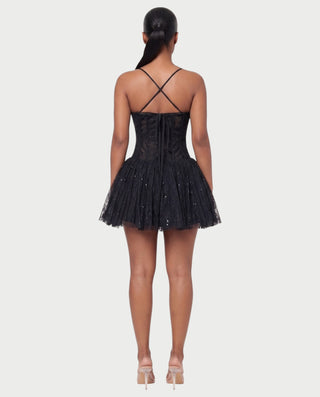 REZE Lace Mesh Tie-Back Mini Dress