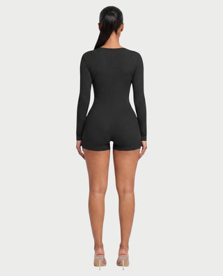 YELENA Scoop Neck Long Sleeve Ribbed Romper